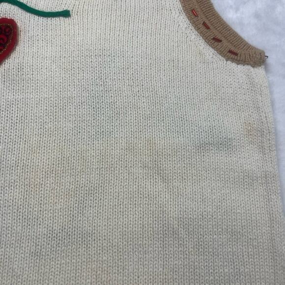 STUDIO JOY Christmas Vest P/S Cream Embellished Zipper Vintage Holiday - Picture 4 of 6